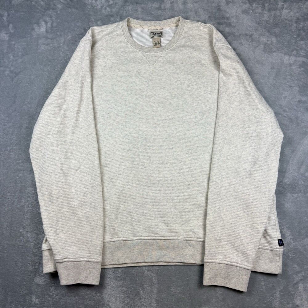 L.L.Bean Waffle Knit Thermal Crewneck Sweatshirt Gray XXL Cotton